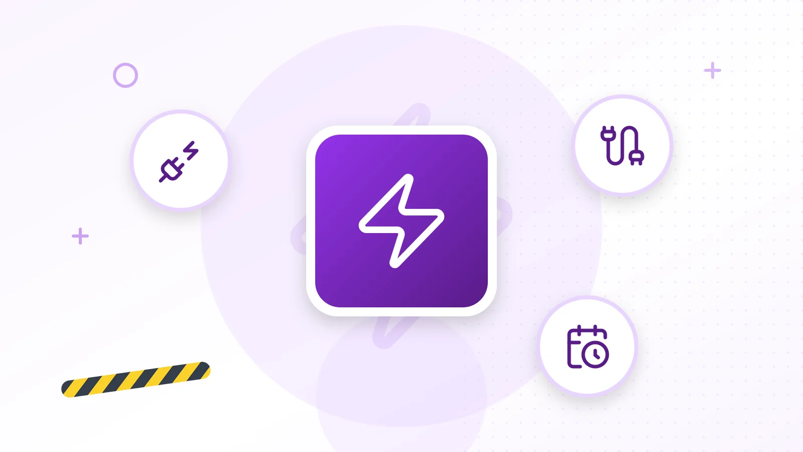 Illustrazione sugli impianti elettrici: fulmine simbolo di tensione, spina elettrica, cavo di collegamento e calendario delle verifiche periodiche